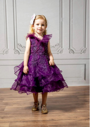 Beaded Purple Lace Organza Flower Girl Dress Party Dress